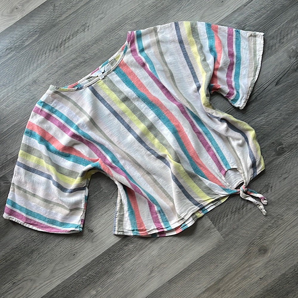 3/$24 Time & Tru boho striped tie front blouse size L